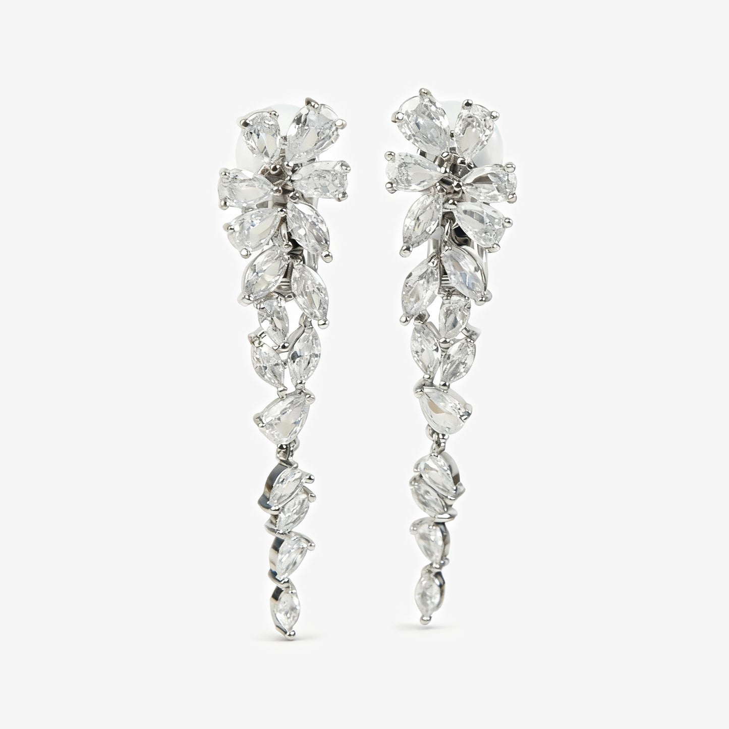 Leaf Vine Dangles, CZ Chandelier Clip-On Earrings