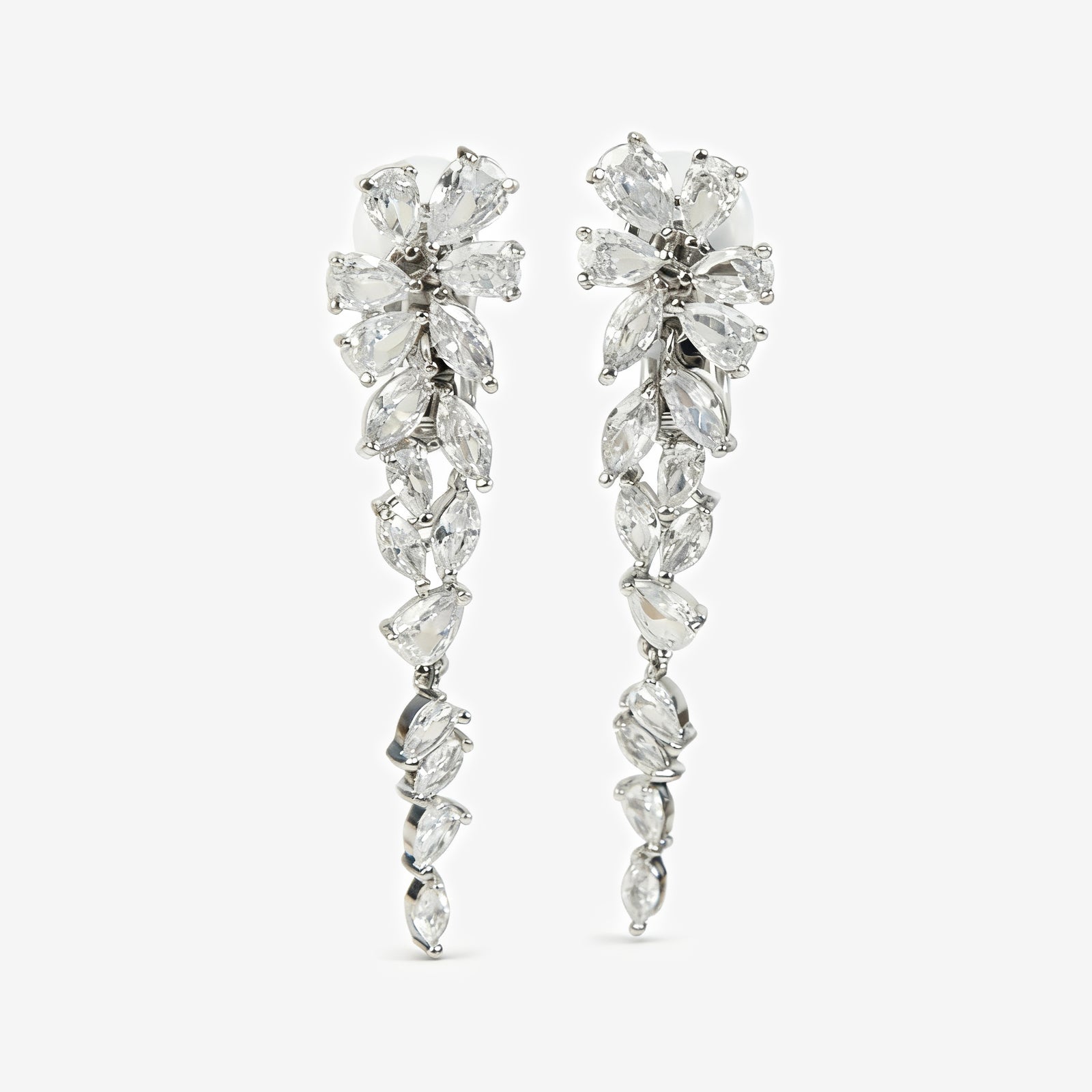 Leaf Vine Dangles, CZ Chandelier Clip-On Earrings