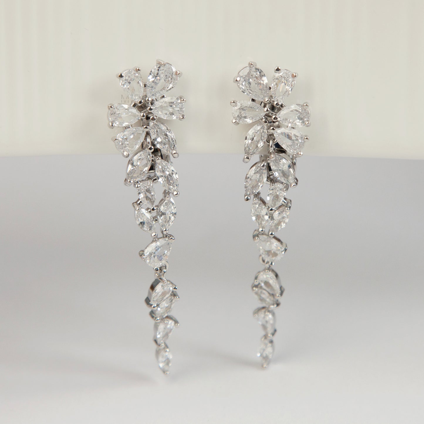 Leaf Vine Dangles, CZ Chandelier Clip-On Earrings