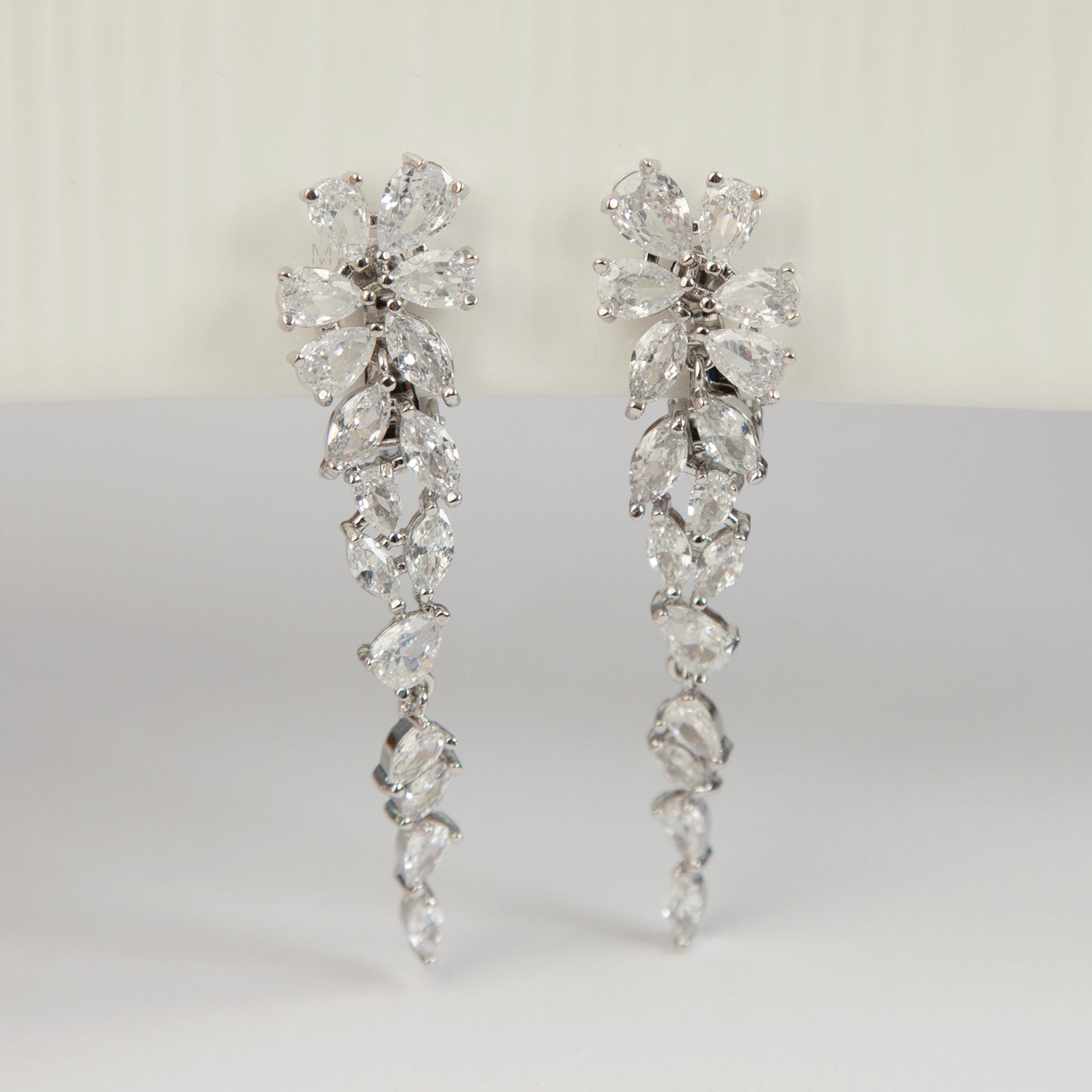 Leaf Vine Dangles, CZ Chandelier Clip-On Earrings