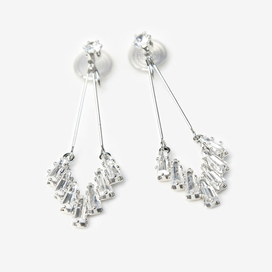 Crystal Dangle Drop Clip-On Earrings, Silver Colour Chandelier Diamond Dangle Earrings, Pave Diamond Non-Pierced Sparkling Drop Earrings