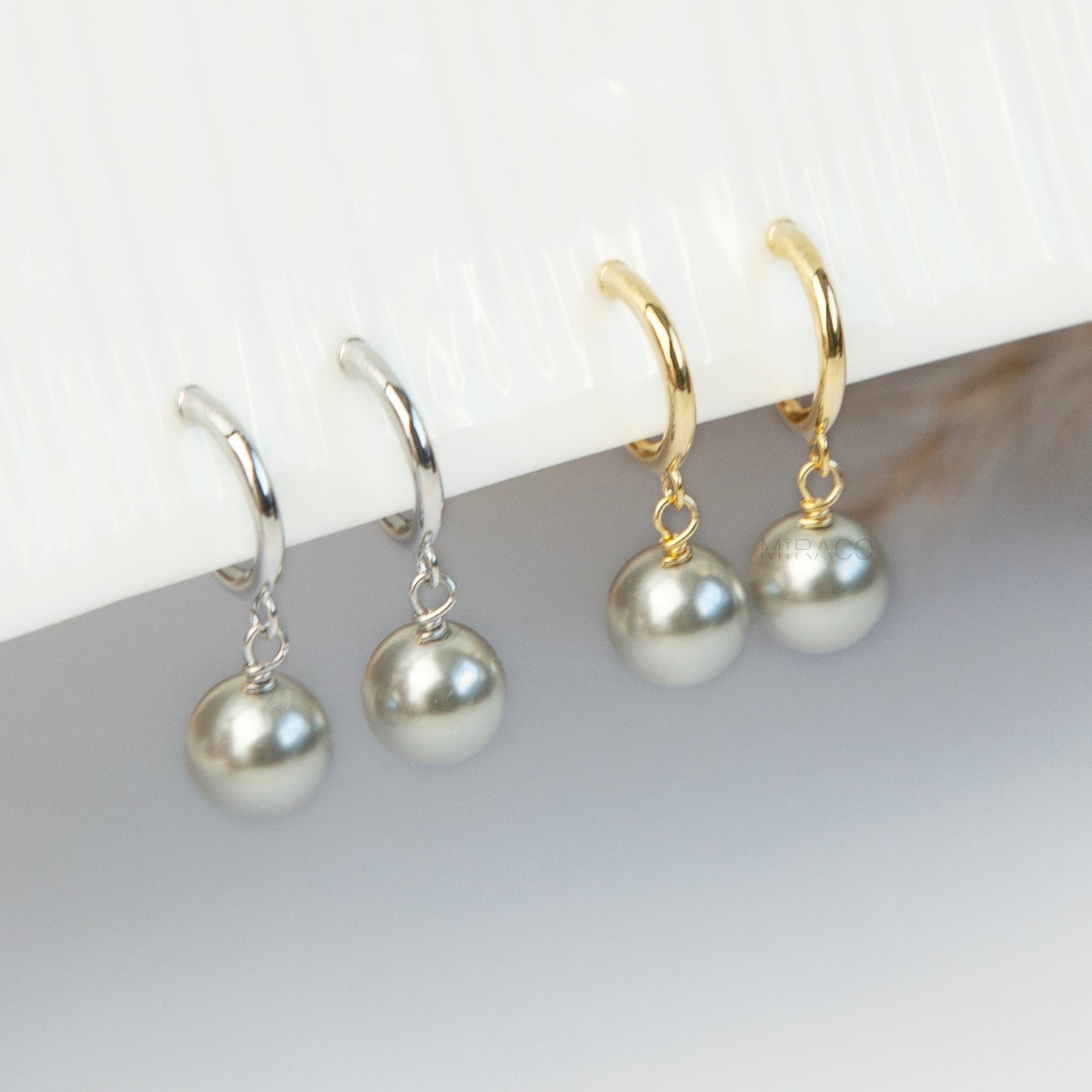 Grey Pearls Dangle Clip On Earrings, Minimalist Dangle Pearls Earrings, Dangle Hoop Pearls Earrings Non Pierced Earrings, Drop Pearl Earring