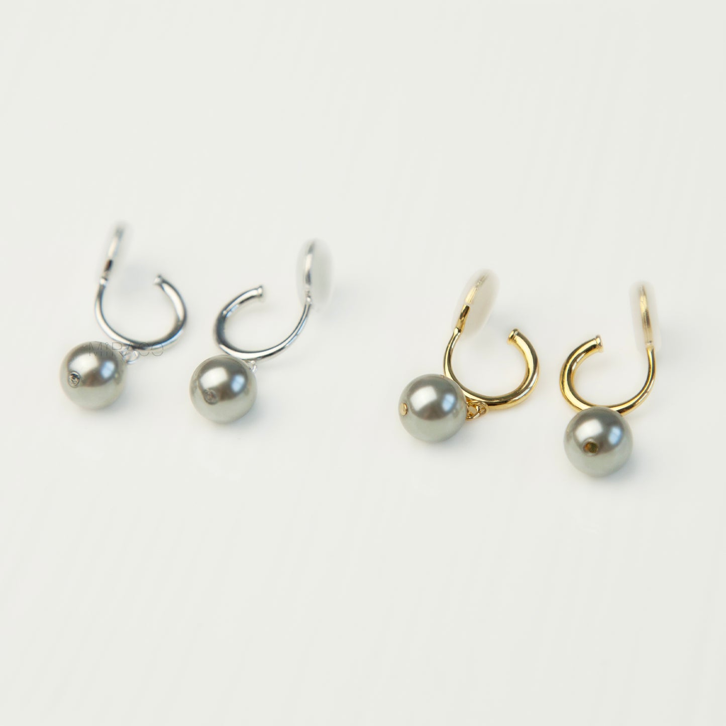 Grey Pearls Dangle Clip On Earrings, Minimalist Dangle Pearls Earrings, Dangle Hoop Pearls Earrings Non Pierced Earrings, Drop Pearl Earring