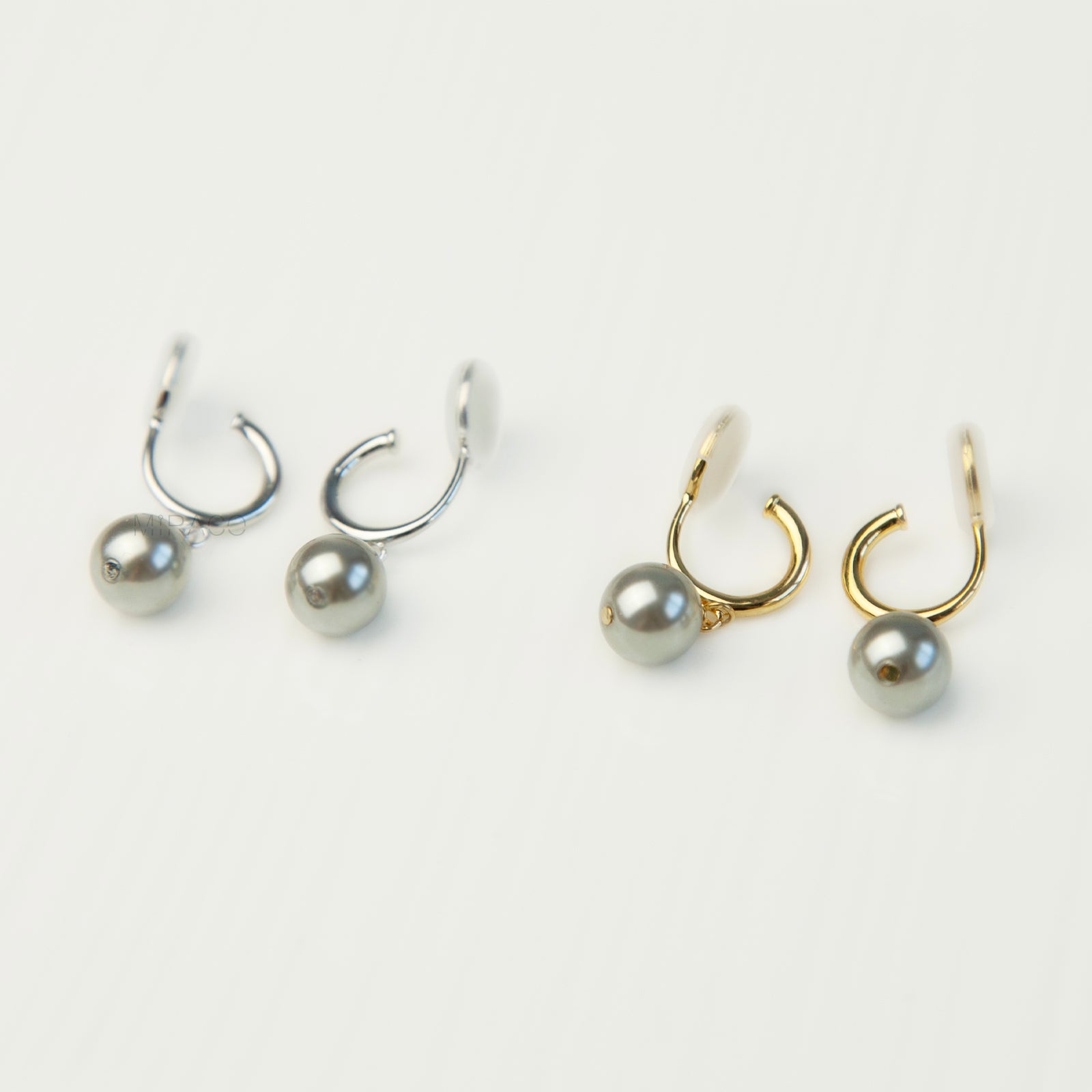 Grey Pearls Dangle Clip On Earrings, Minimalist Dangle Pearls Earrings, Dangle Hoop Pearls Earrings Non Pierced Earrings, Drop Pearl Earring