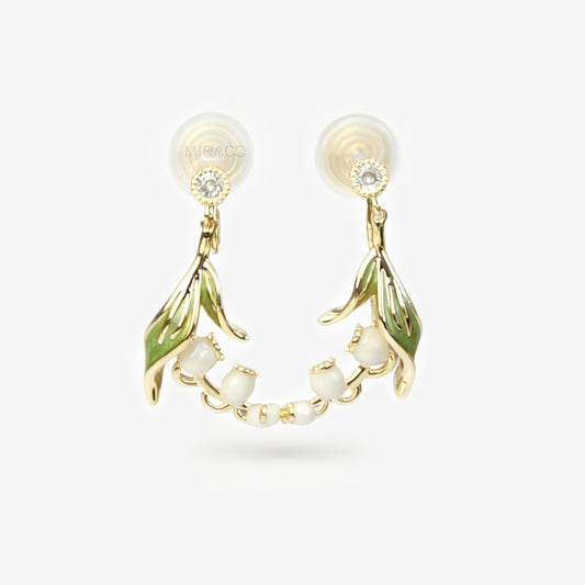 Lily of the Valley Clip On Earrings, Flower Dangle Drop Earrings, Nature Inspired Dangle Floral Plant Earrings, Dangle Flowers Non Pierced