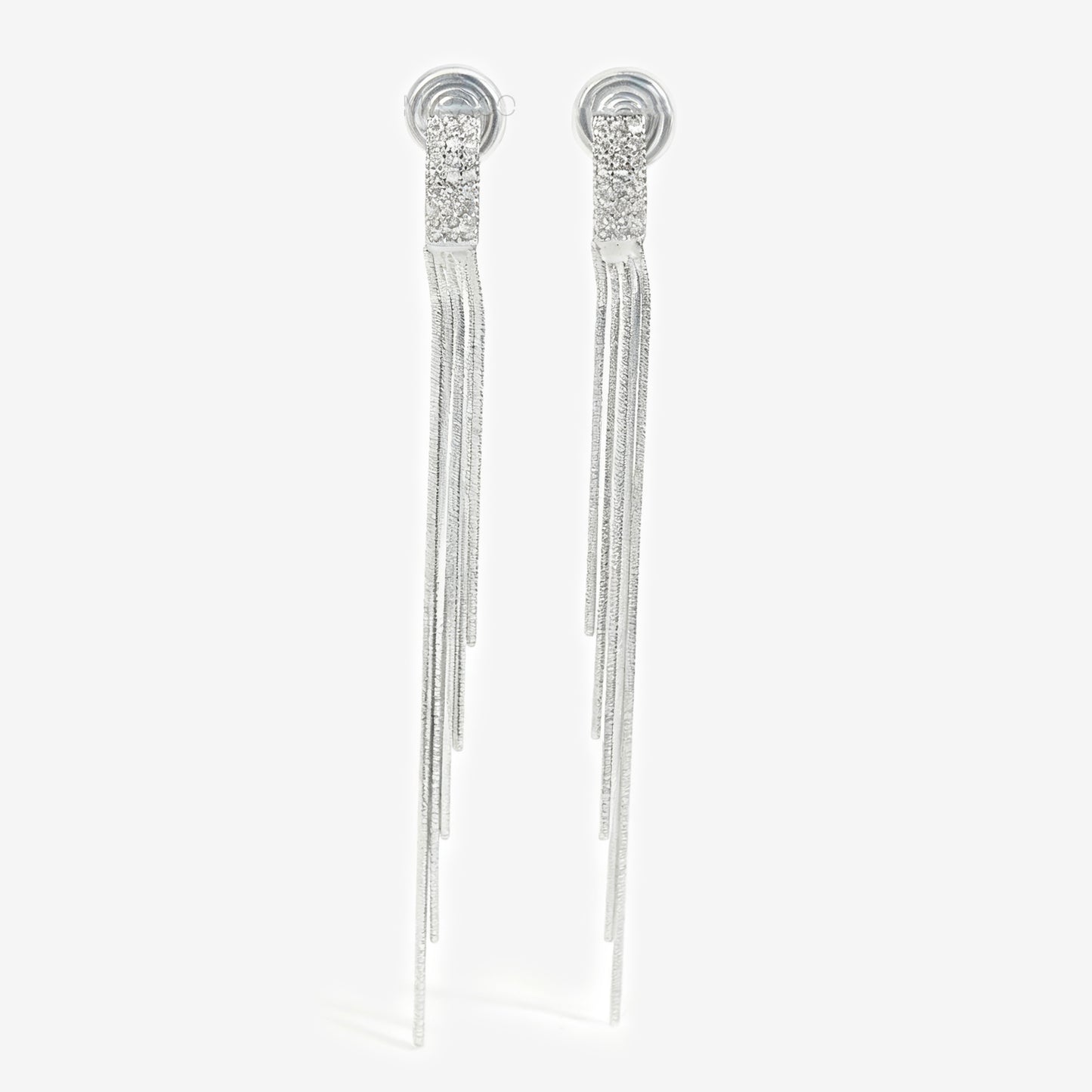 Silver Colour CZ Minimalist Earrings, Non Pierced Long Chain Tassel Earrings, Crystal Ear Clips