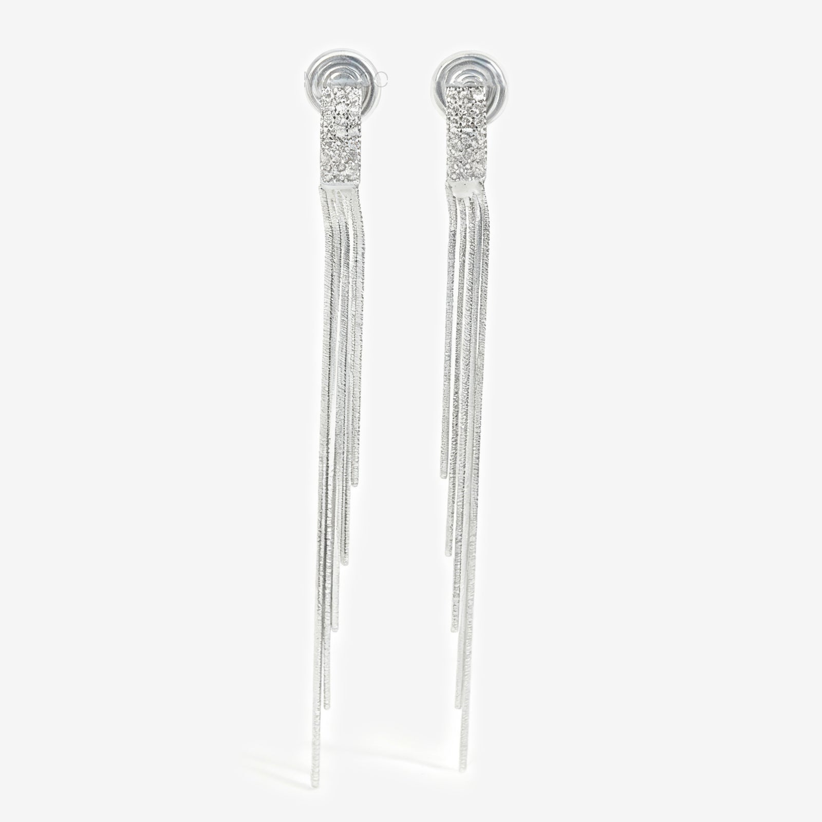 Silver Colour CZ Minimalist Earrings, Non Pierced Long Chain Tassel Earrings, Crystal Ear Clips