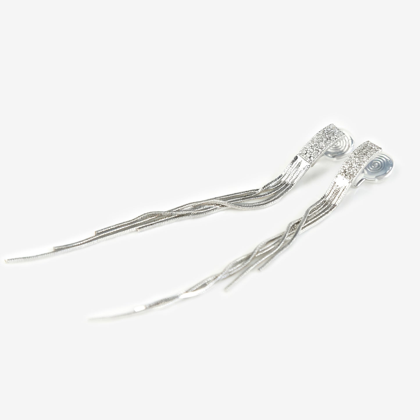 Silver Colour CZ Minimalist Earrings, Non Pierced Long Chain Tassel Earrings, Crystal Ear Clips