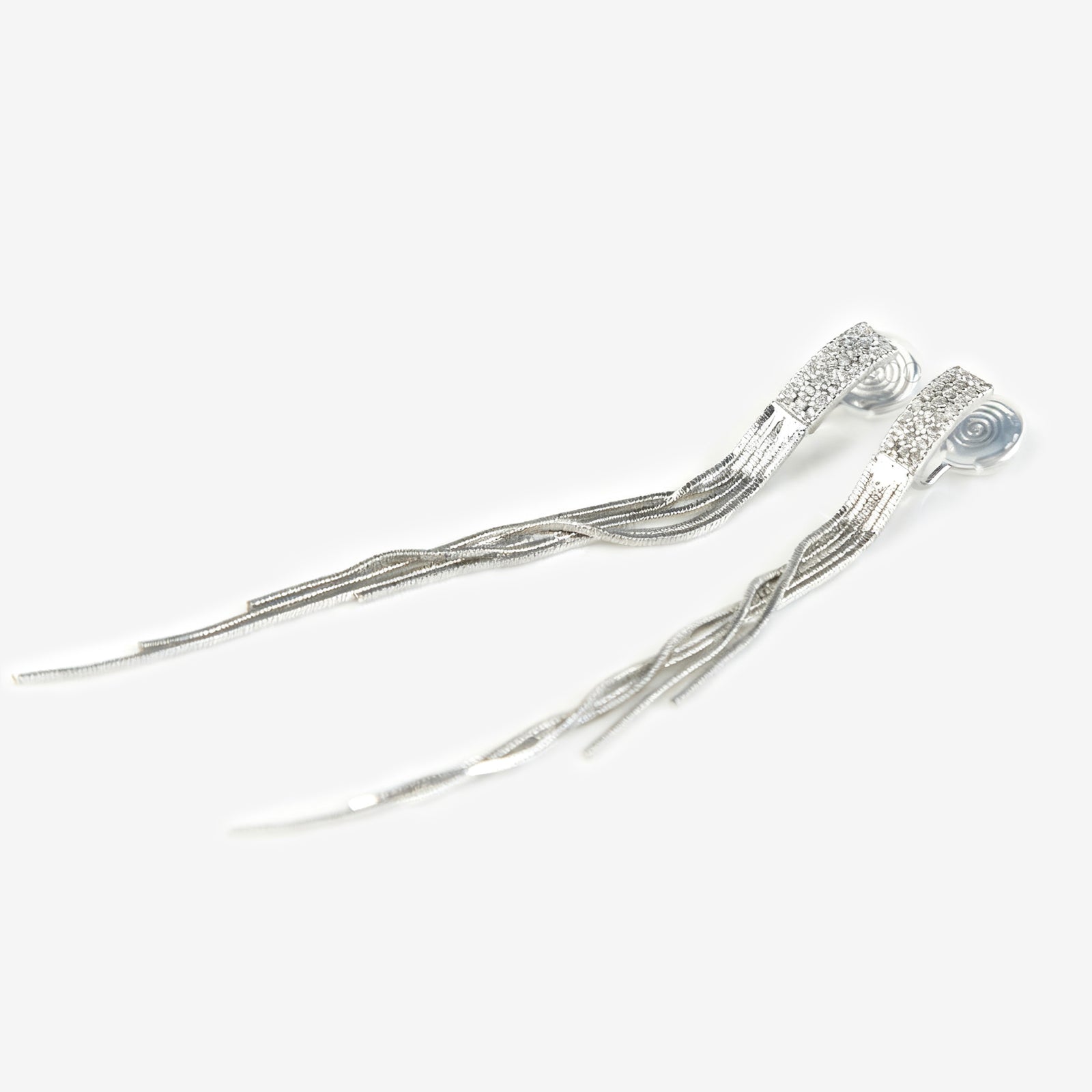 Silver Colour CZ Minimalist Earrings, Non Pierced Long Chain Tassel Earrings, Crystal Ear Clips