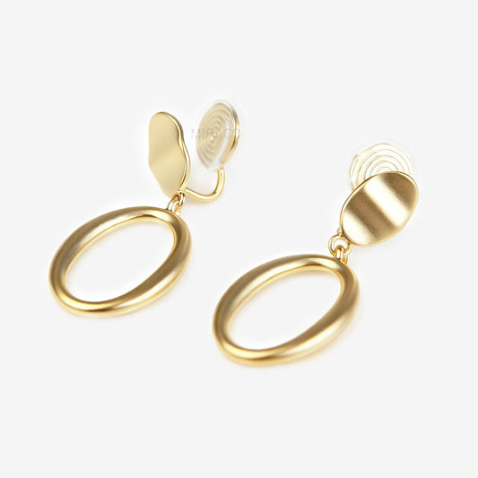Gold Circle Dangle Earrings, Gold Clip On Earrings, Minimal Ear Clip Non Pierced Circle Drop Earring
