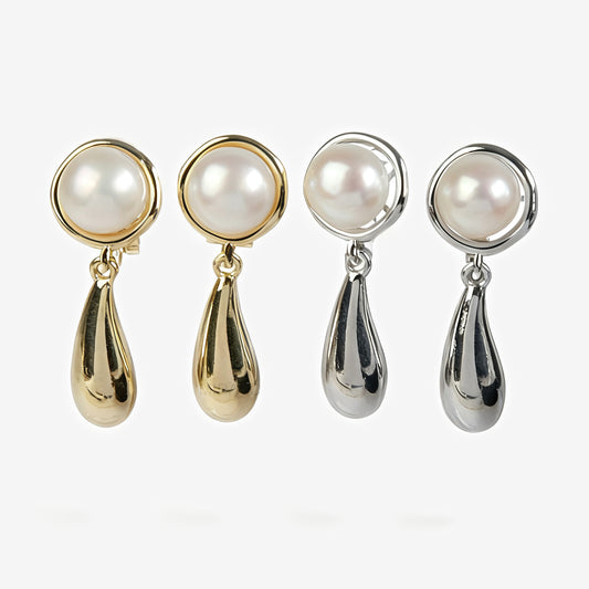 Pearls Dangle Clip On Earrings, Freshwater Pearls Water Droplet Earrings