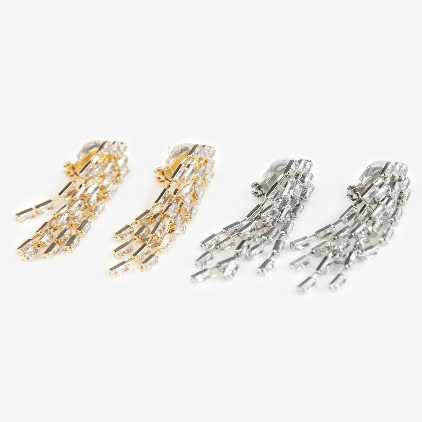 Clip On Diamond Cascade Earrings, Mini-Clip Waterfall Fringe Earrings, Clear Crystal Diamante Dangle Drop Non-Pierced Bridal Wedding Earring