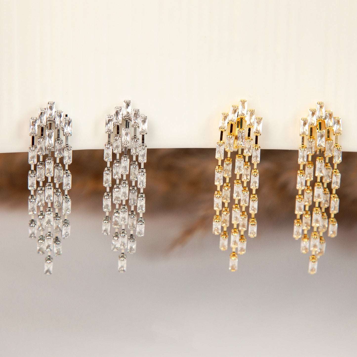 Clip On Diamond Cascade Earrings, Mini-Clip Waterfall Fringe Earrings, Clear Crystal Diamante Dangle Drop Non-Pierced Bridal Wedding Earring