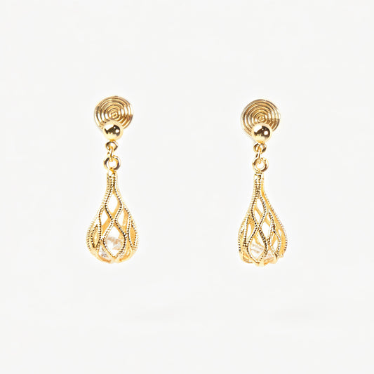 Gold Crystal Dangle Drop Clip On Earrings, Drop Diamond Earrings , Non Pierced Teardrop Dangle CZ Diamond Earring, Mini Clip Droplet Earring