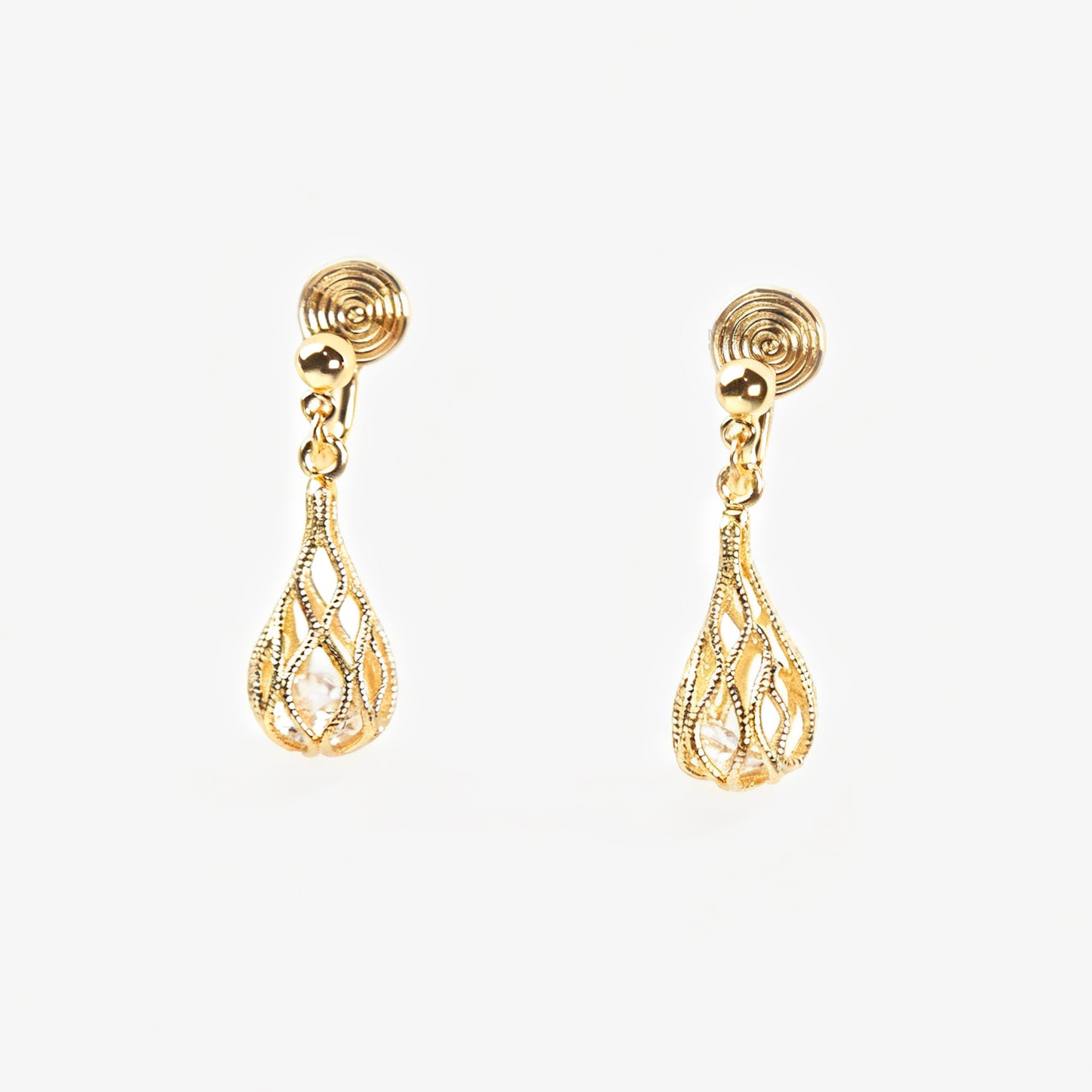 Gold Crystal Dangle Drop Clip On Earrings, Drop Diamond Earrings , Non Pierced Teardrop Dangle CZ Diamond Earring, Mini Clip Droplet Earring