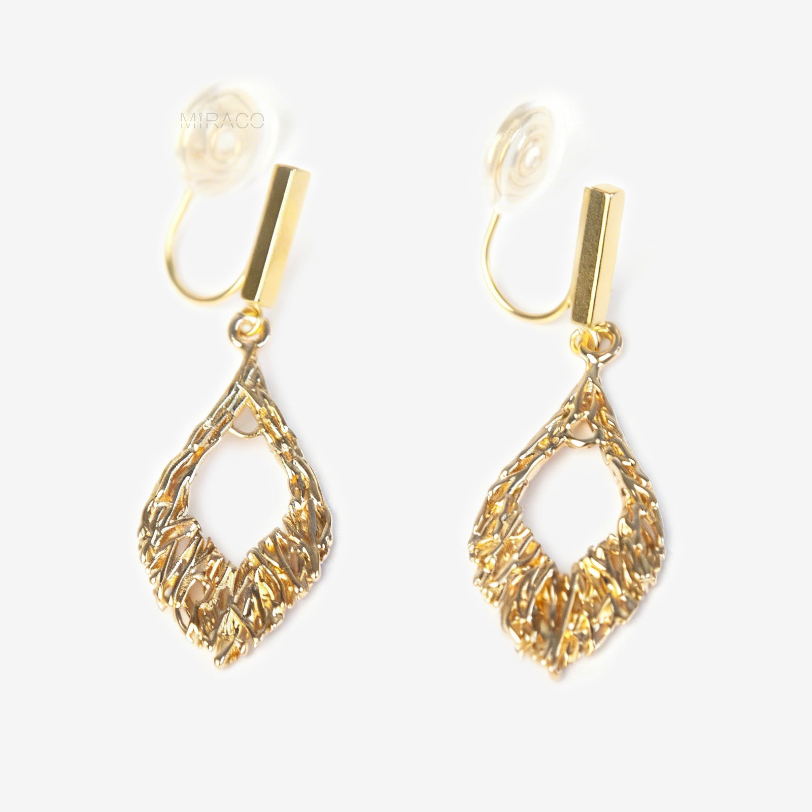 Gold Dangle Drop Clip On Earrings, Gold Metal Wire Clip On Earrings, Gold Clip On Earrings, Rhombus Leaf Ear Clip Non Pierced Circle Drop Earrings