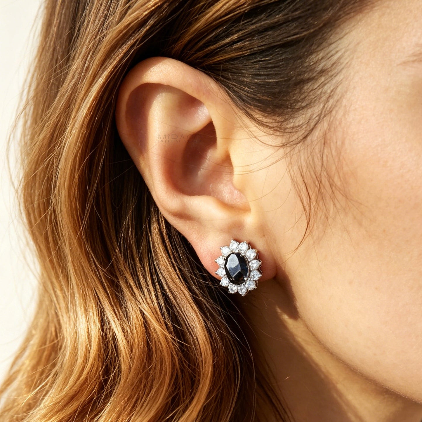 Clip On Black Blue Gemstone Earrings