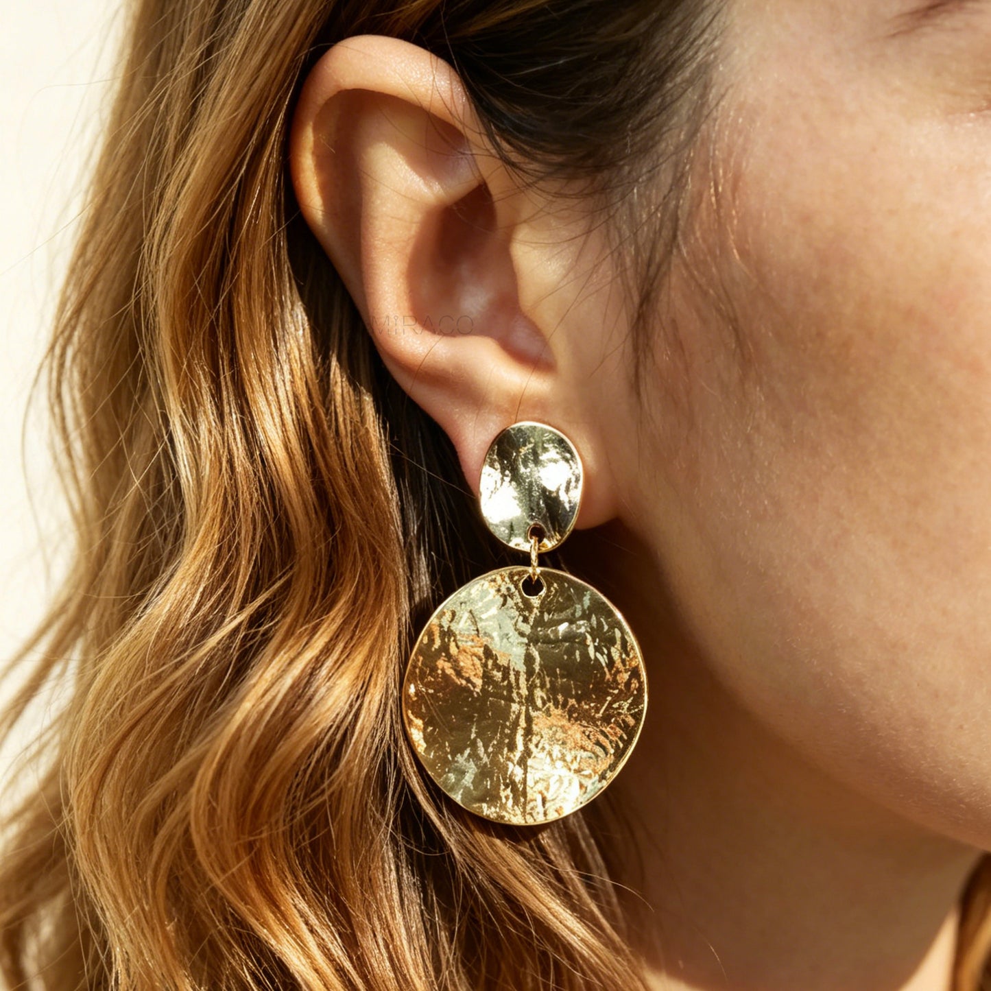 Hammered Disc Dangle Clip-On Earrings – Textured Geometric Drop