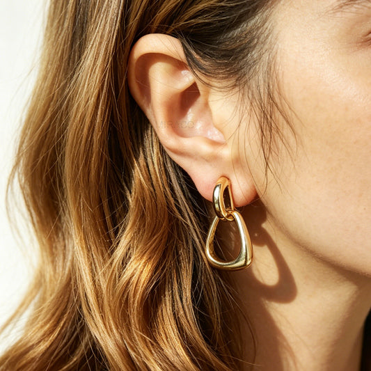 Clip On Dangle Drop Metal Hoop Earrings