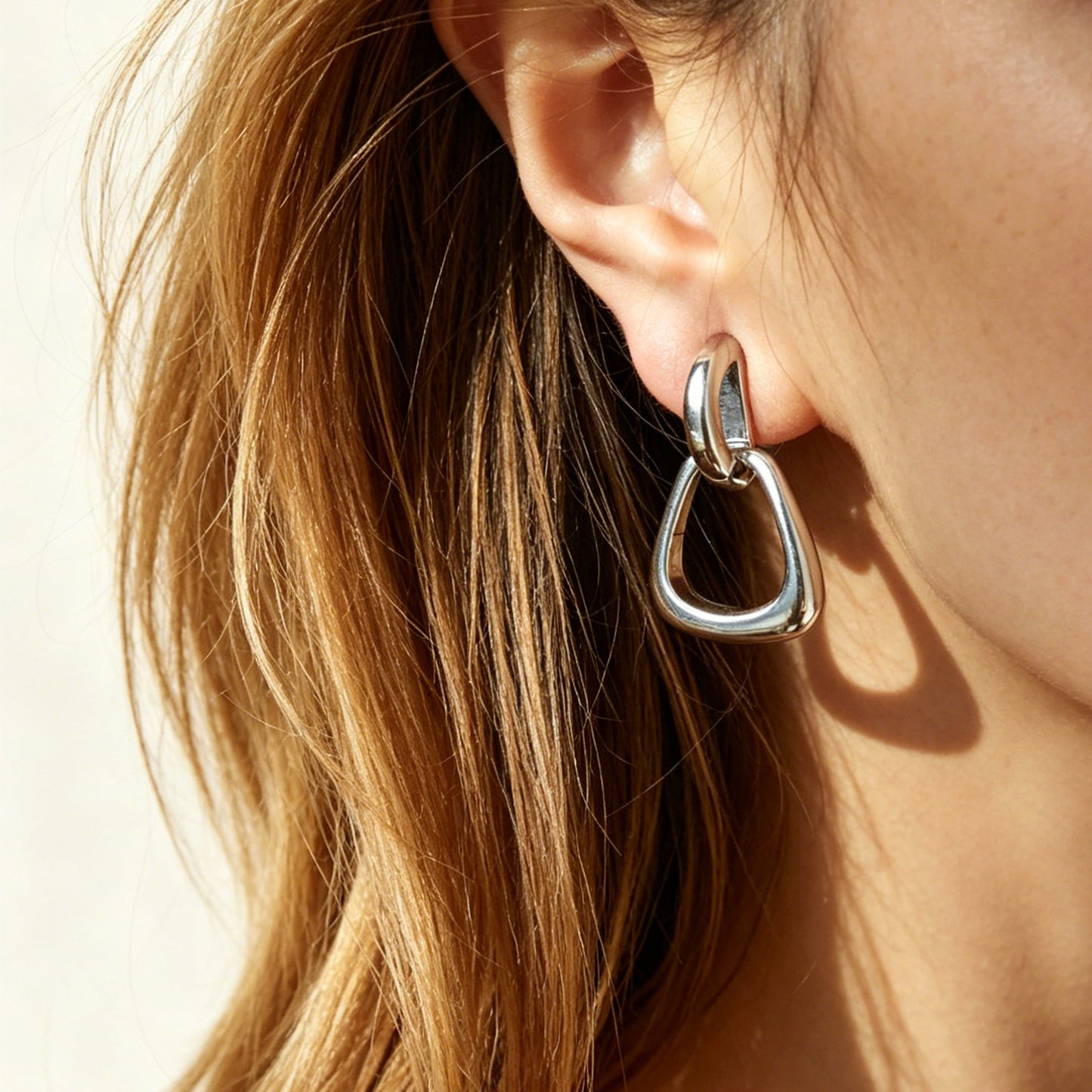 Clip On Dangle Drop Metal Hoop Earrings