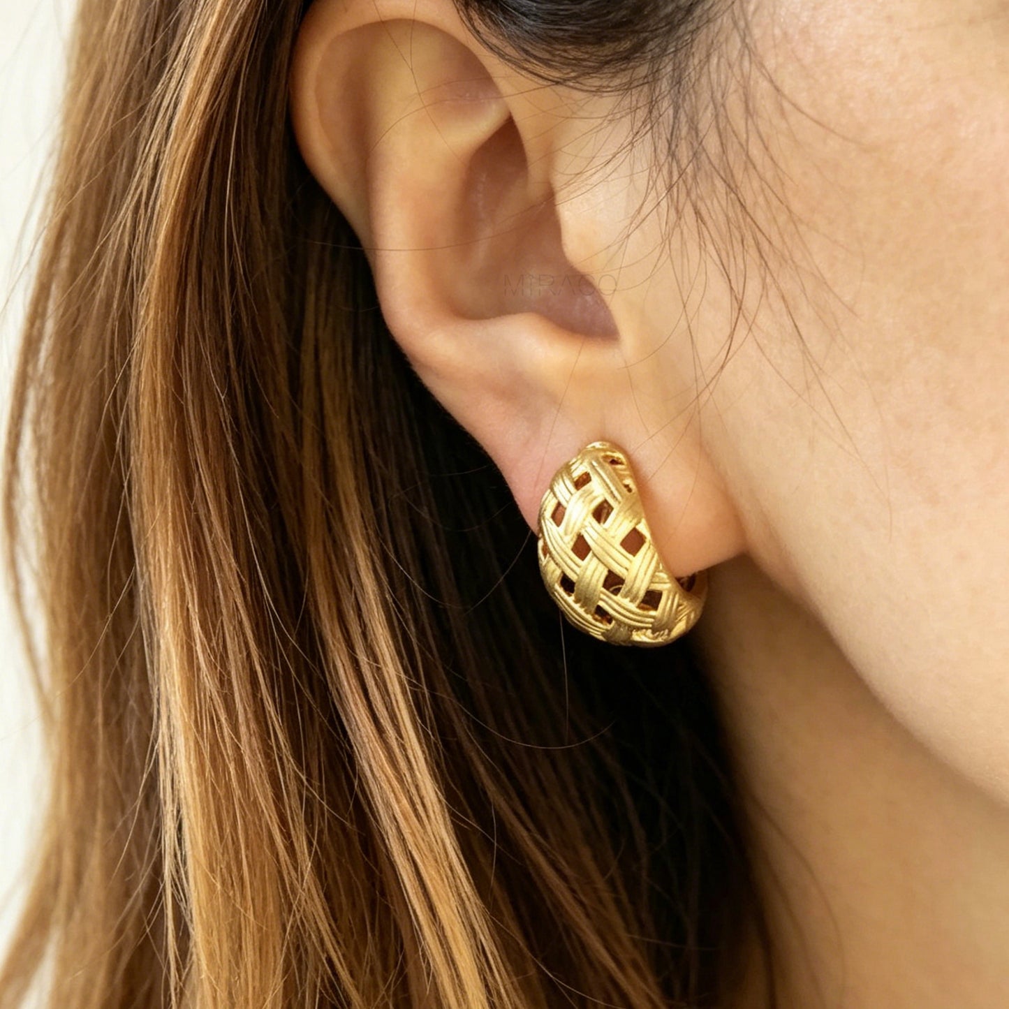 Woven Lattice Basket-Weave Clip-On Hoop Earrings
