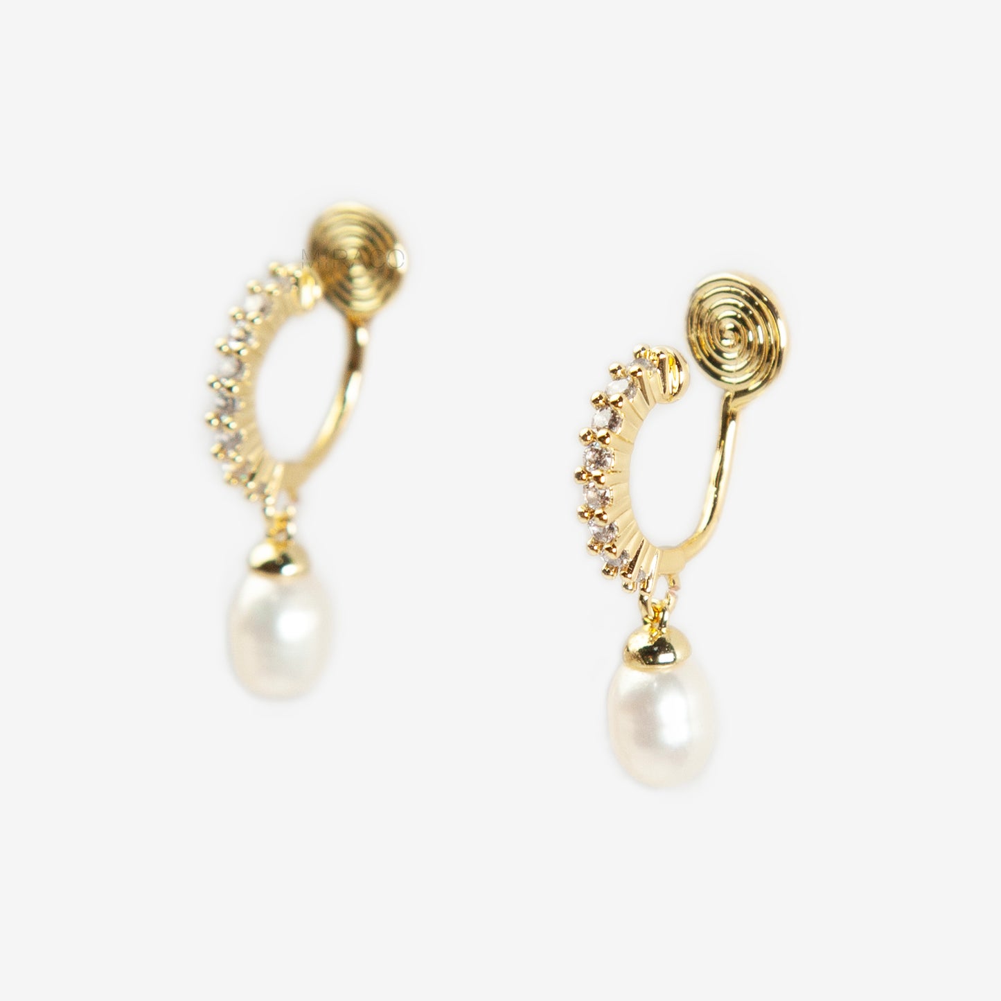 Genuine Pearl Dangle Clip On Earrings Gold Hoop