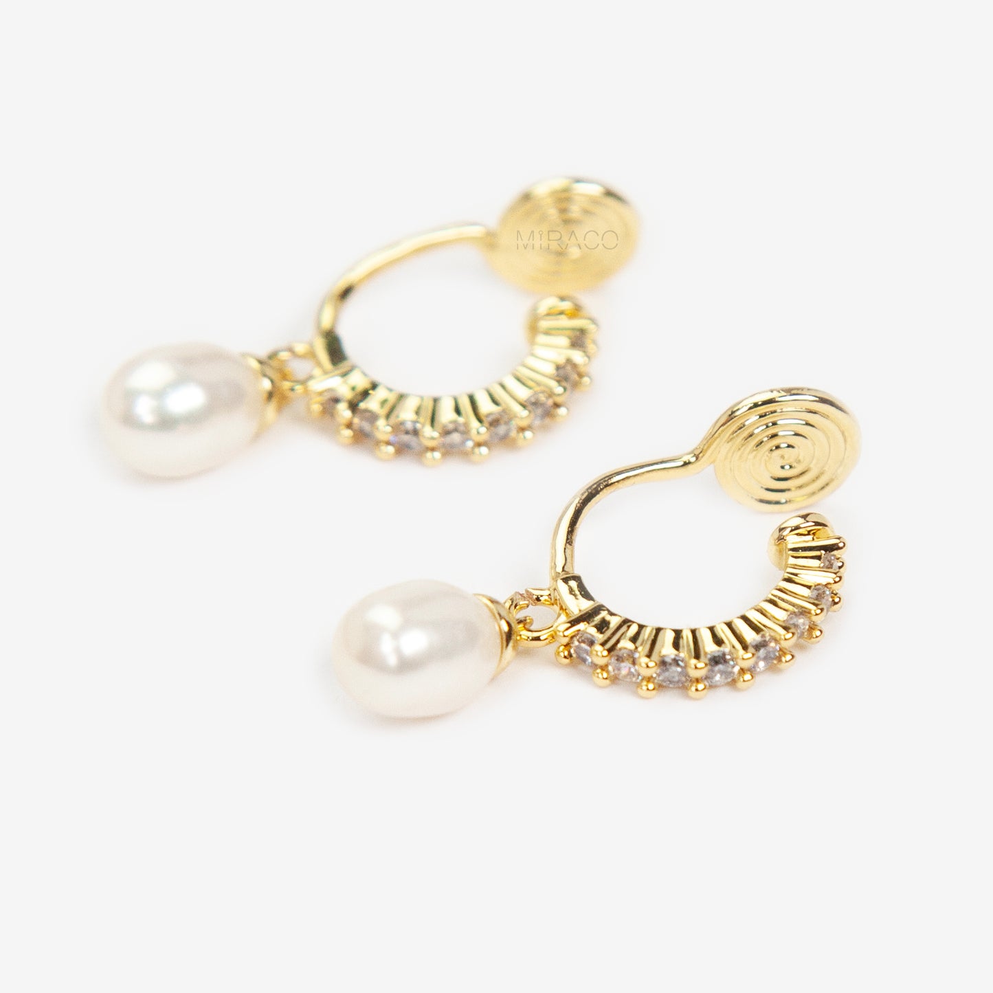 Genuine Pearl Dangle Clip On Earrings Gold Hoop