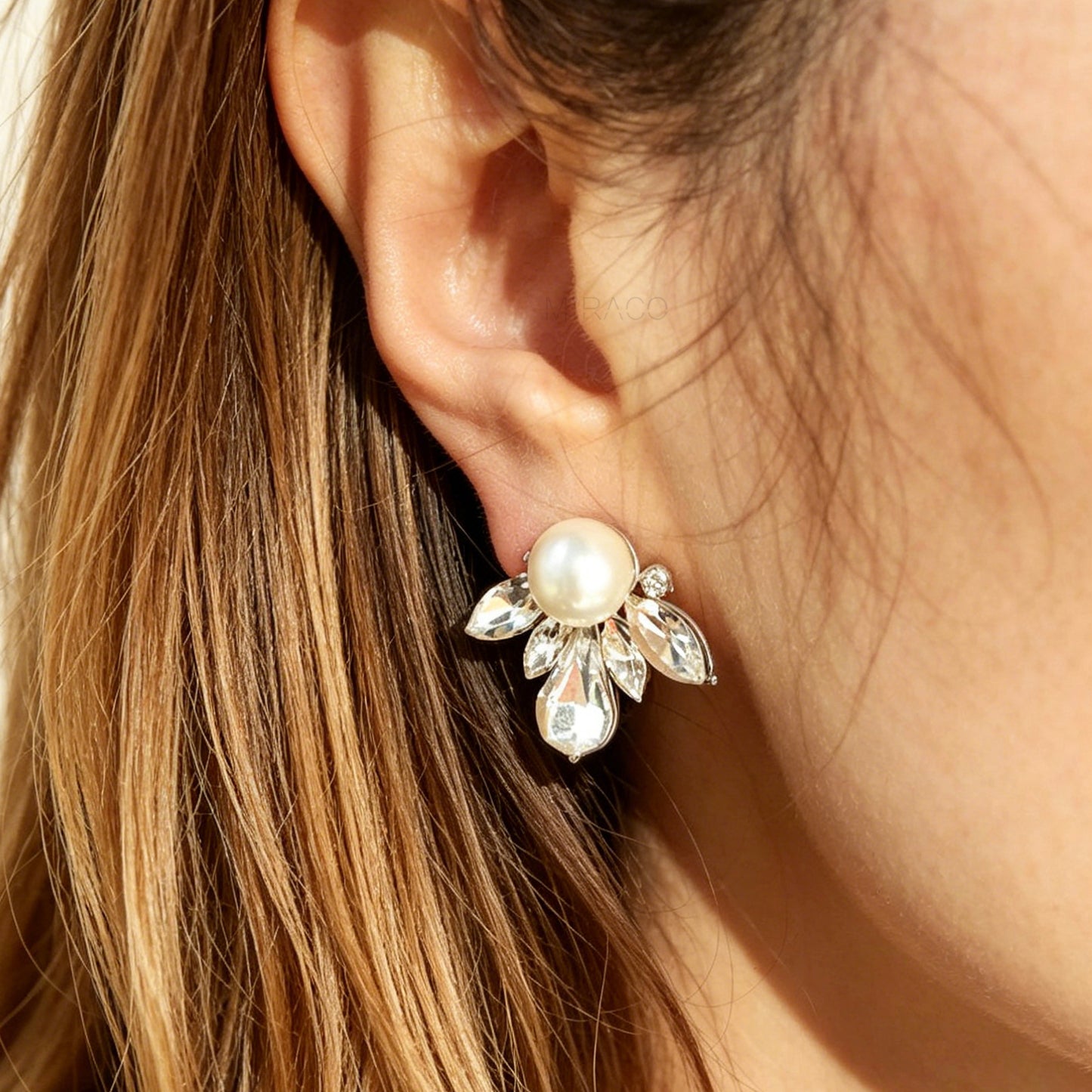 Vintage Pearl and Marquise Crystal Cluster Clip-On Earrings