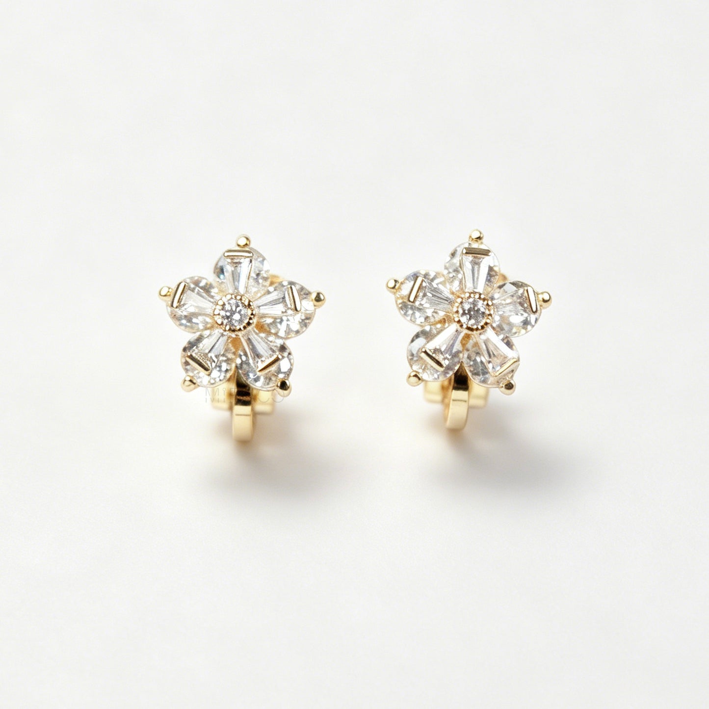 Mini-Clip Paddle Back Earrings, Clear Crystal Stud Earrings, Non-Pierced Flower Earrings