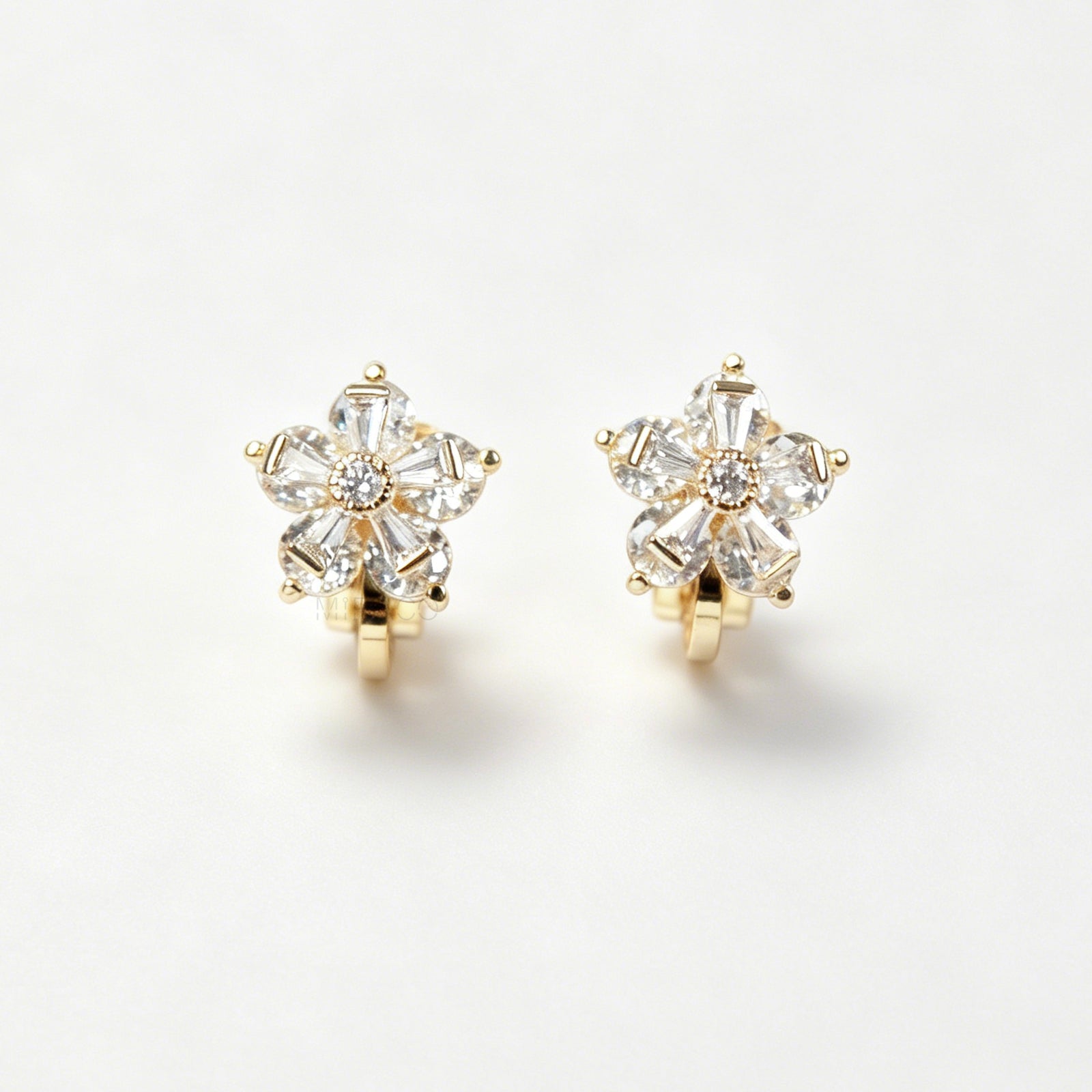 Mini-Clip Paddle Back Earrings, Clear Crystal Stud Earrings, Non-Pierced Flower Earrings