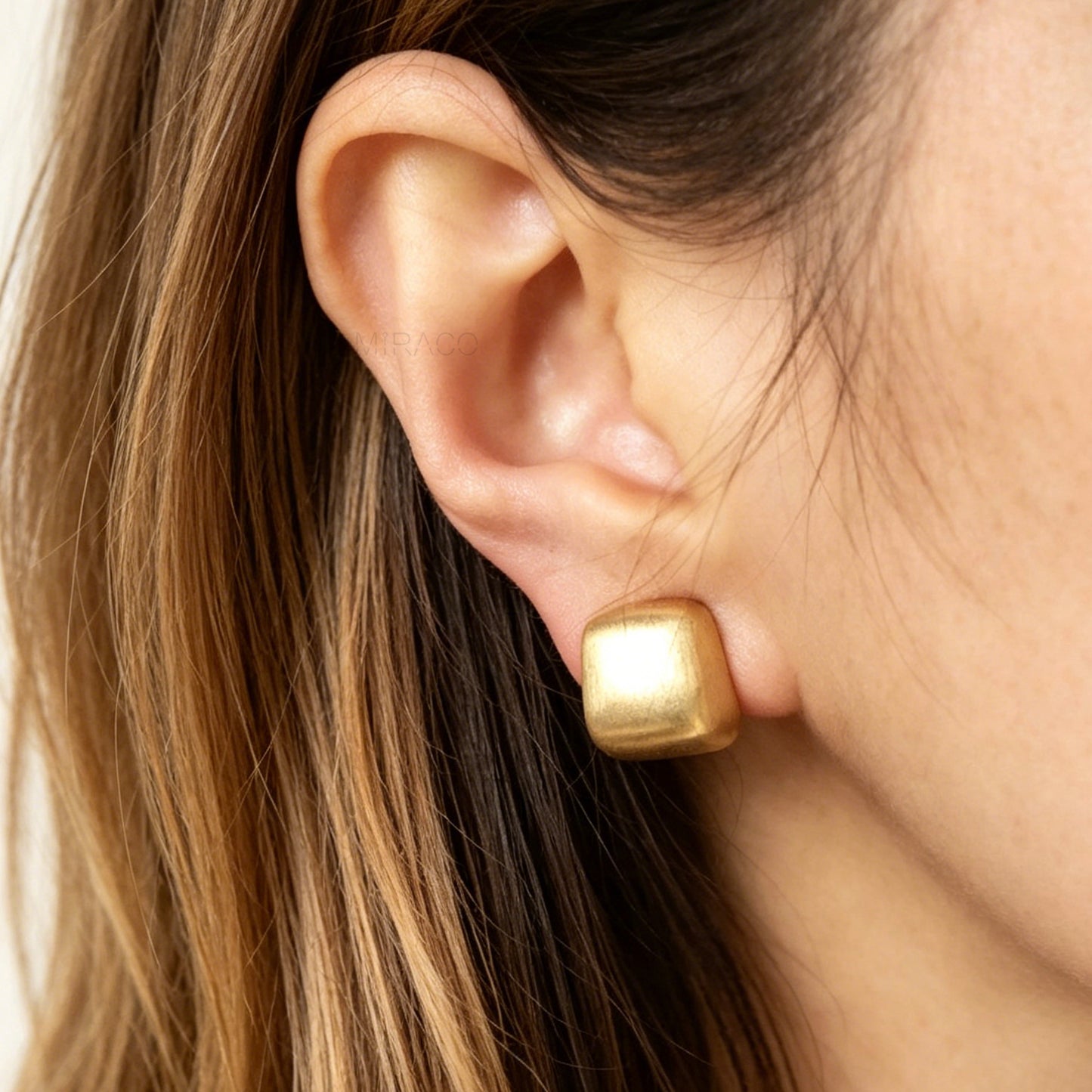 Square Brushed Metal Clip On Stud Earrings