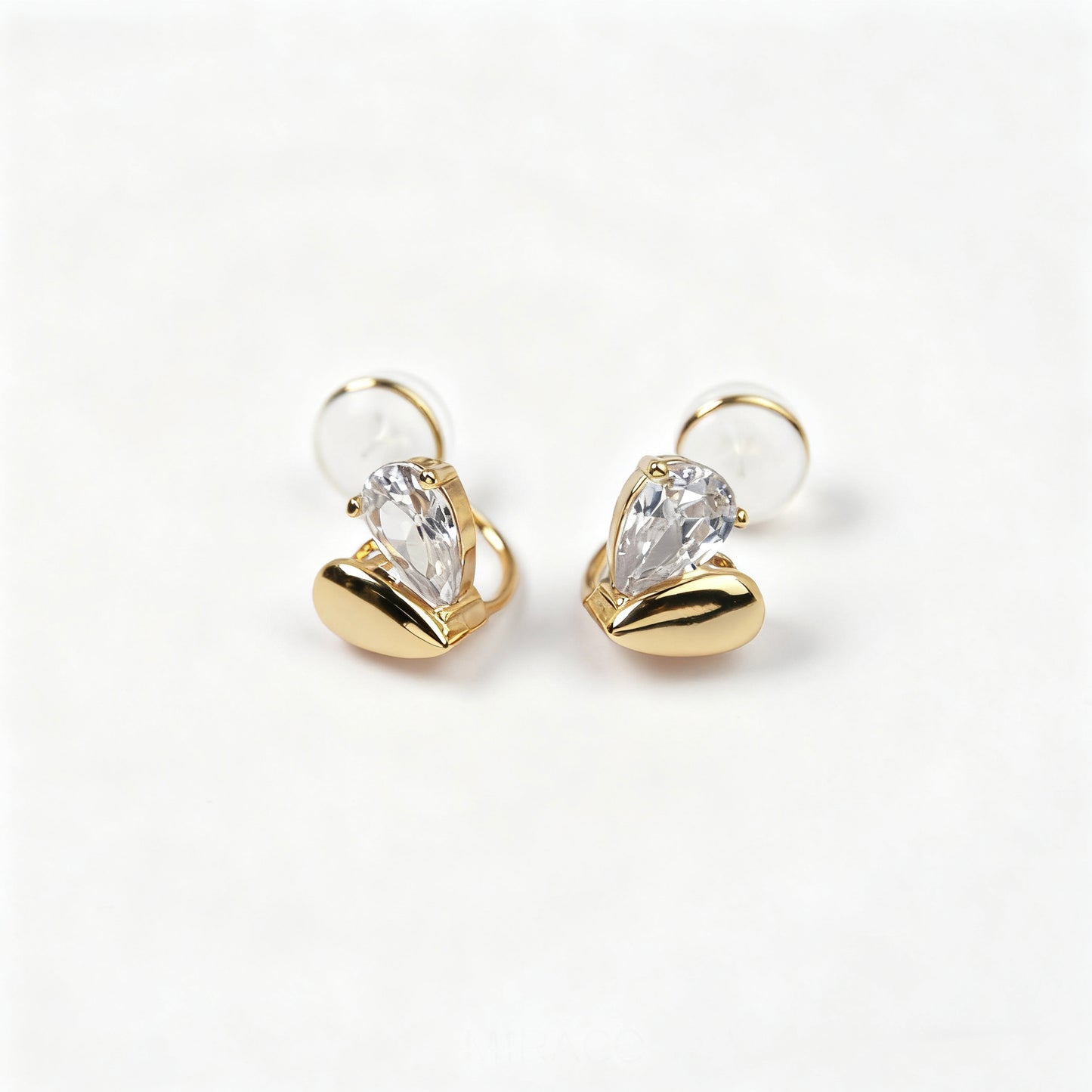 heart clip-on earrings, small heart studs, gold crystal clip-on, non pierced earrings, dainty heart earrings, silicone back clip-ons, bridal clip-on studs, everyday clip-on jewelry, romantic earrings no piercing