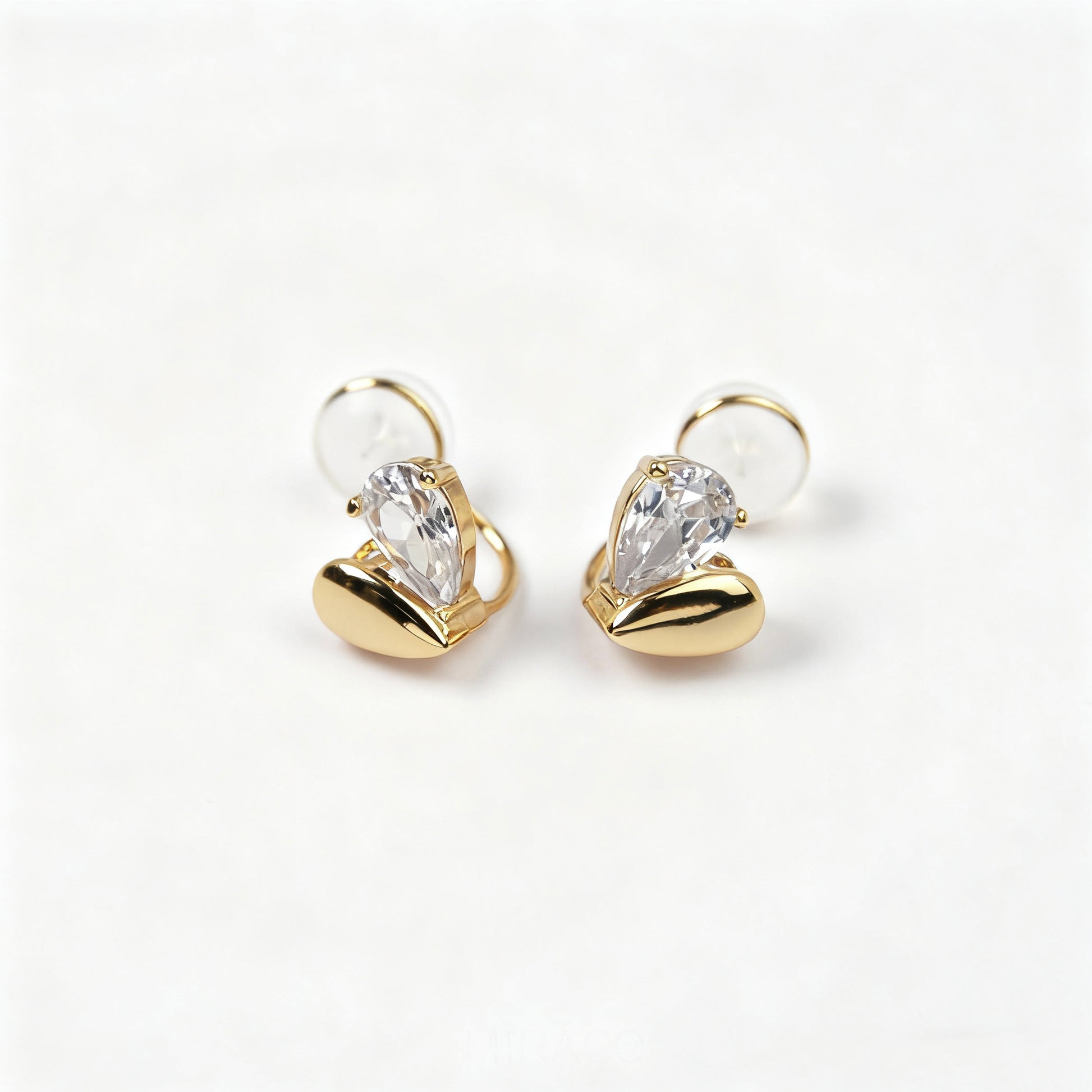heart clip-on earrings, small heart studs, gold crystal clip-on, non pierced earrings, dainty heart earrings, silicone back clip-ons, bridal clip-on studs, everyday clip-on jewelry, romantic earrings no piercing