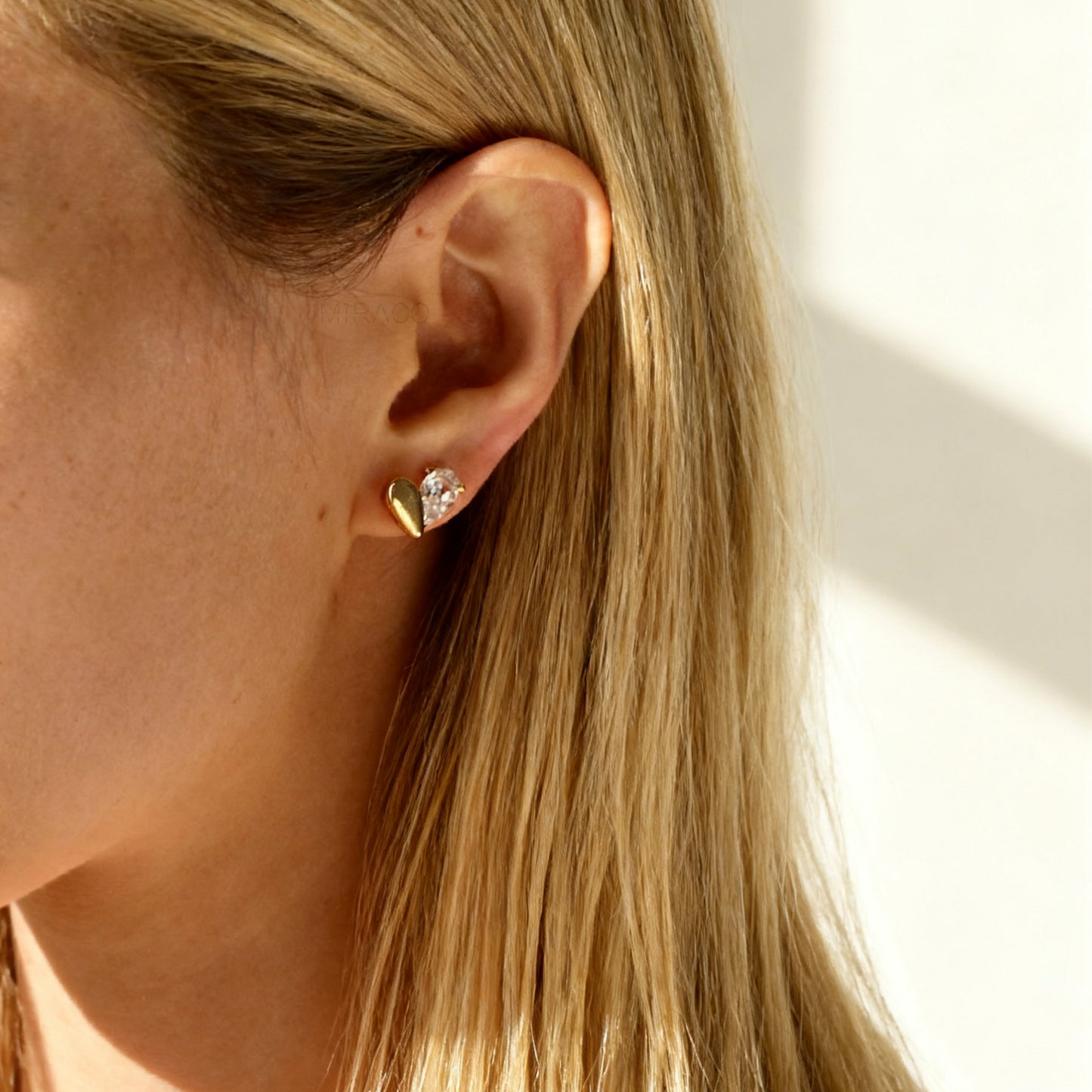 Small Heart Clip-On Stud Earrings – Gold & Crystal Non Pierced