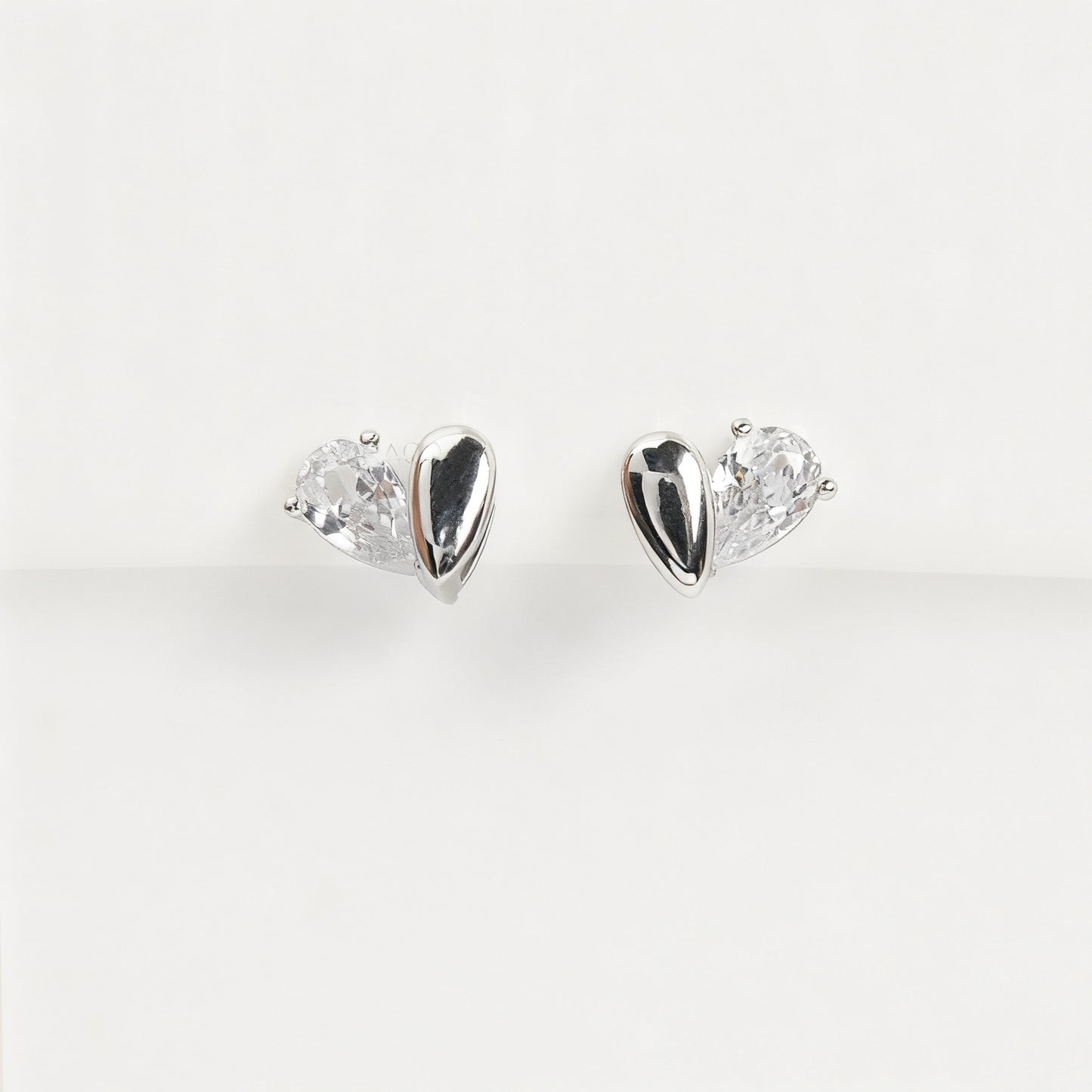 Small Heart Clip-On Stud Earrings – Silver & Crystal Non Pierced