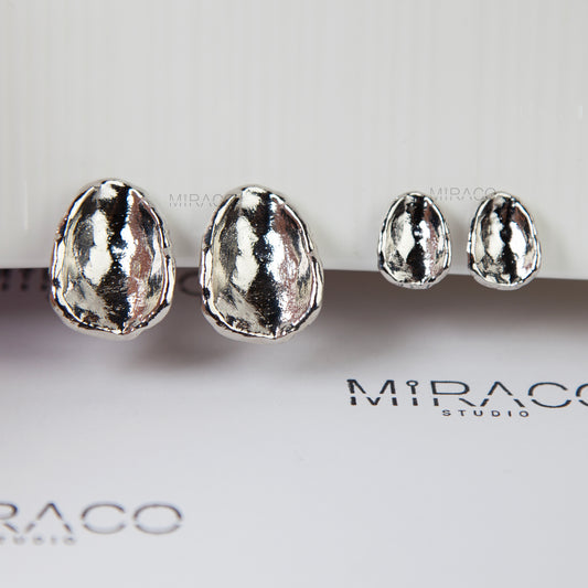 Organic Shape Silver Clip-On Earrings Screw Back