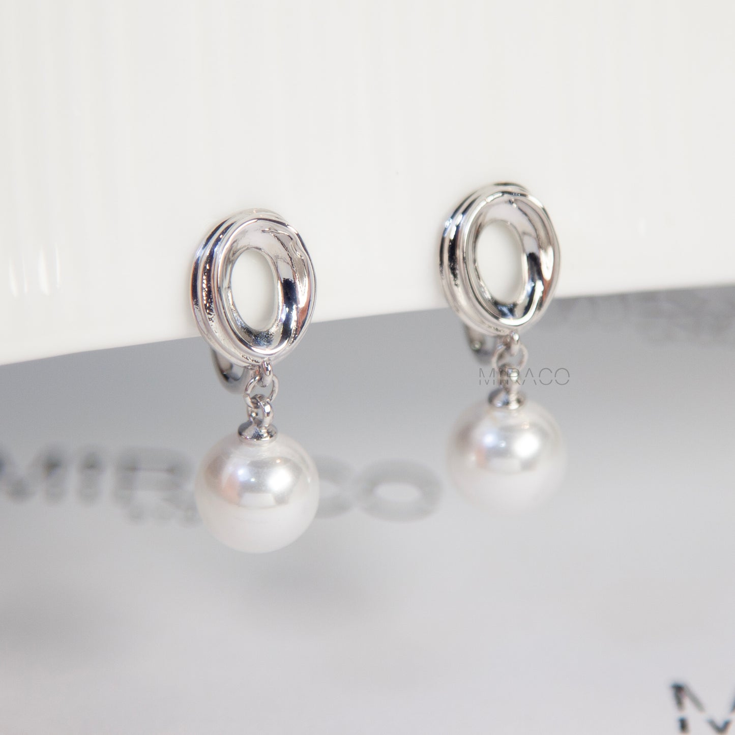 Silver Clip-On Earrings with Faux Pearl Drop – Coil Back, Non-Pierced