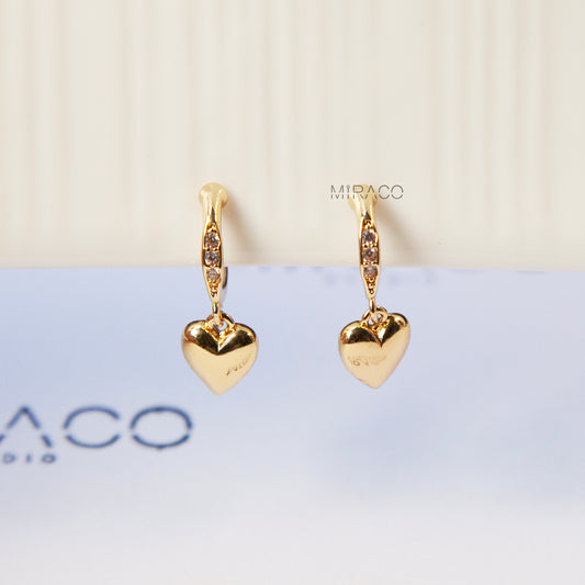 Gold Heart Dangle Clip-On Earrings