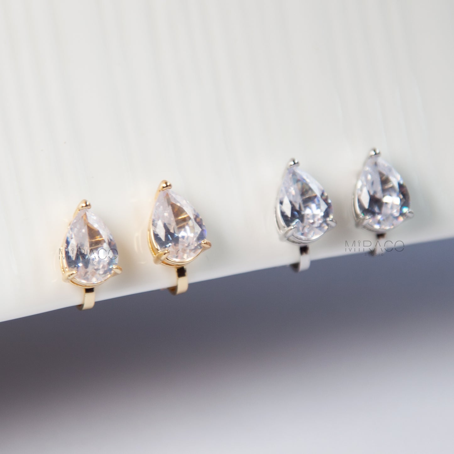 Teardrop Diamond Clip-On Earrings – Gold or Silver Mini-Clip