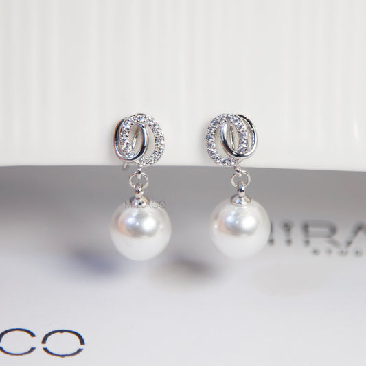 Silver Clip-On Earrings with Pearl Drop