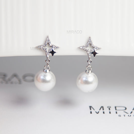 Silver Star Clip-On Earrings with Pearl Drop