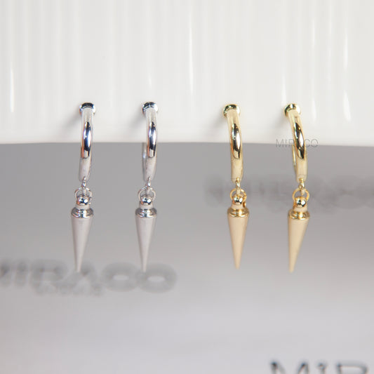 Spike Dangle Hoop Clip-On Earrings – Silver or Gold