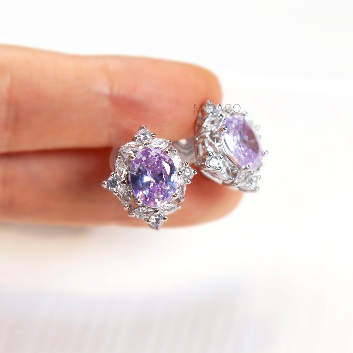 Oval Crystal Clip-On Earrings Green or Purple
