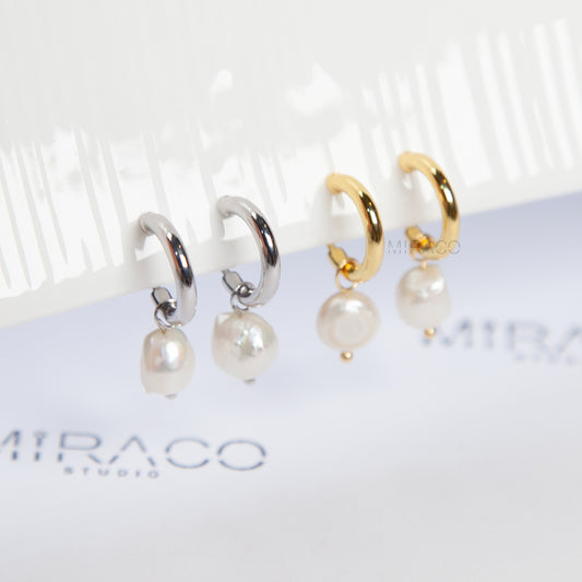 Hoop Clip-On Earrings with Detachable Baroque Pearl Charms
