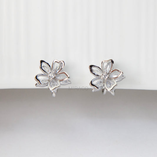 Flower Clip-On Earrings – Delicate Silver Blossom, No Piercing