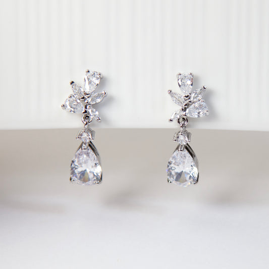 Leaf & Teardrop CZ Clip-On Drop Earrings – Mini Clip Back