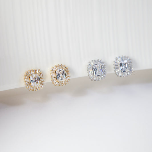 Emerald-Cut Halo CZ Clip-On Earrings – Mini Clip Back
