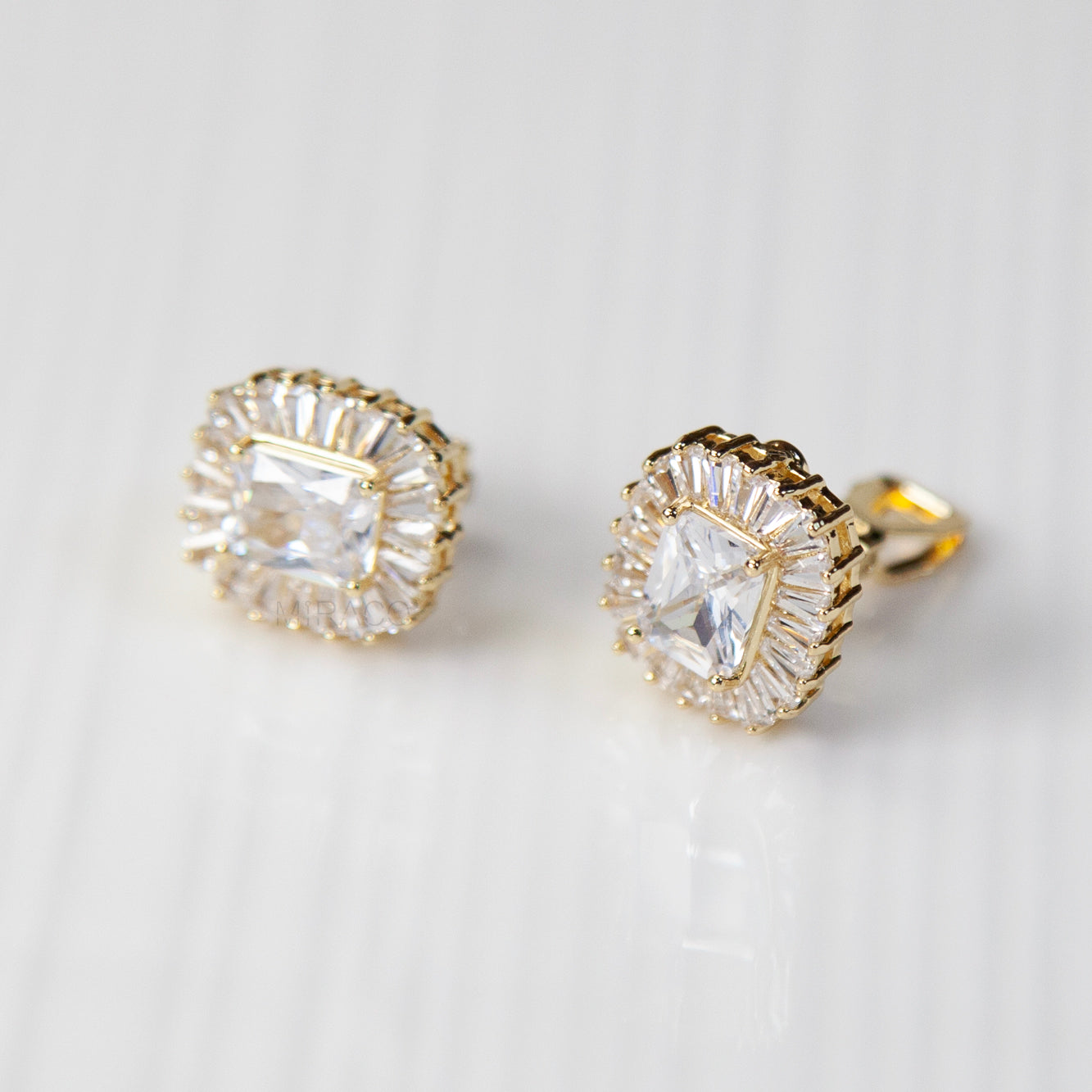 Emerald-Cut Halo CZ Clip-On Earrings – Mini Clip Back