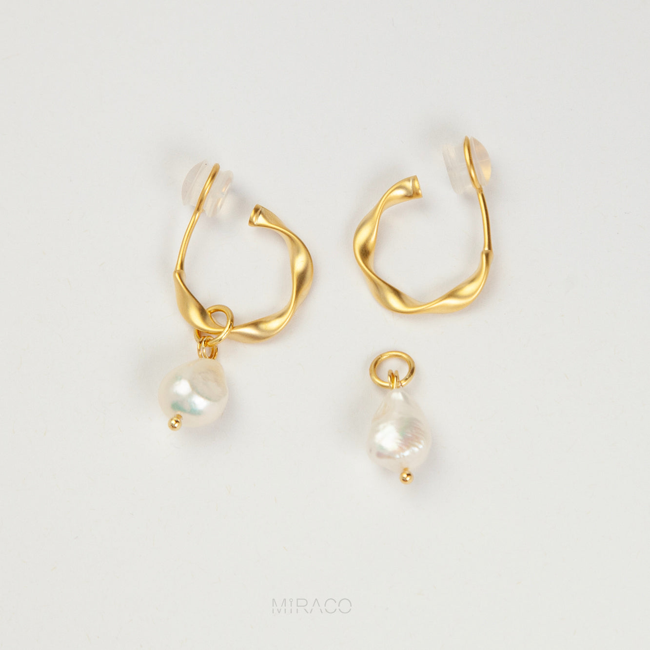 Matte Gold Twisted Hoop Clip-On Earrings with Freshwater Pearls