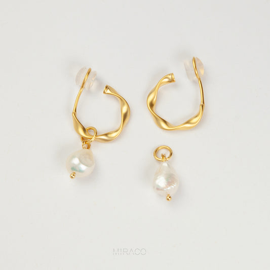 Matte Gold Twisted Hoop Clip-On Earrings with Freshwater Pearls
